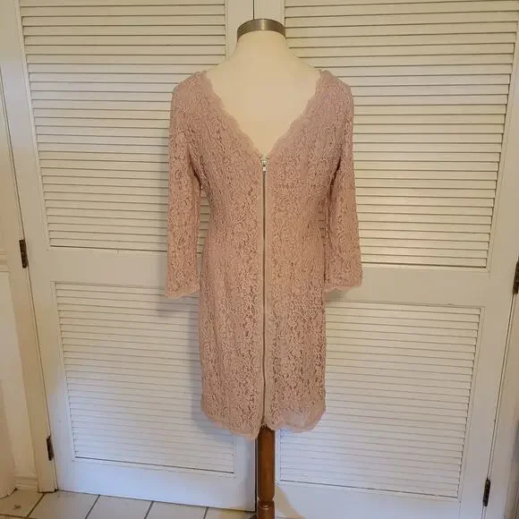 Adrianna Papell Pink Floral Lace Sheath Dress Size 12 3/4 Sleeve Formal - Picture 2 of 10